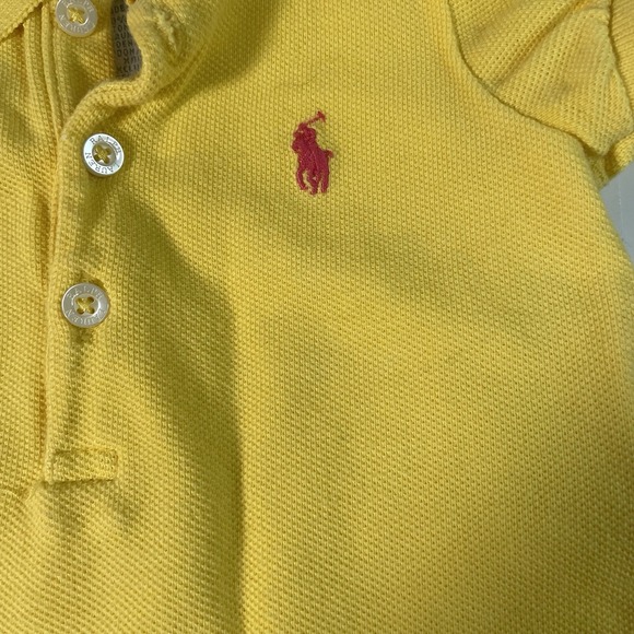 Ralph Lauren Baby Girl Polo Dress Yellow Ruffle Hem Pink Pony Logo Cotton 3M - Picture 4 of 7